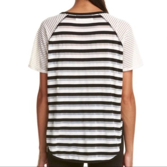 Derek Lam 10C x Athleta Mesh Striped Raglan Tee White Black Cream Size Large - Picture 2 of 10
